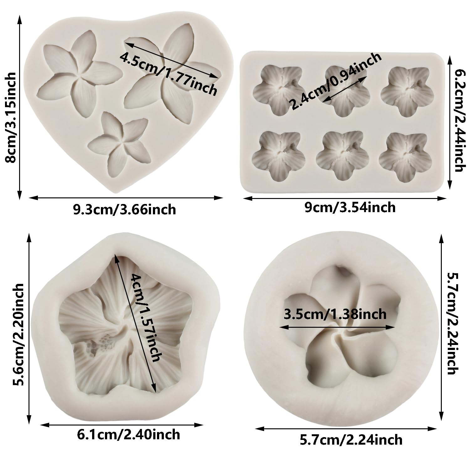 MYPRACS Plumeria Flower Silicone Molds Hibiscus Flower Fondant Molds For Cake Decorationg Cupcake Topper Candy Chocolate Gum Paste Polymer Clay Set Of 4