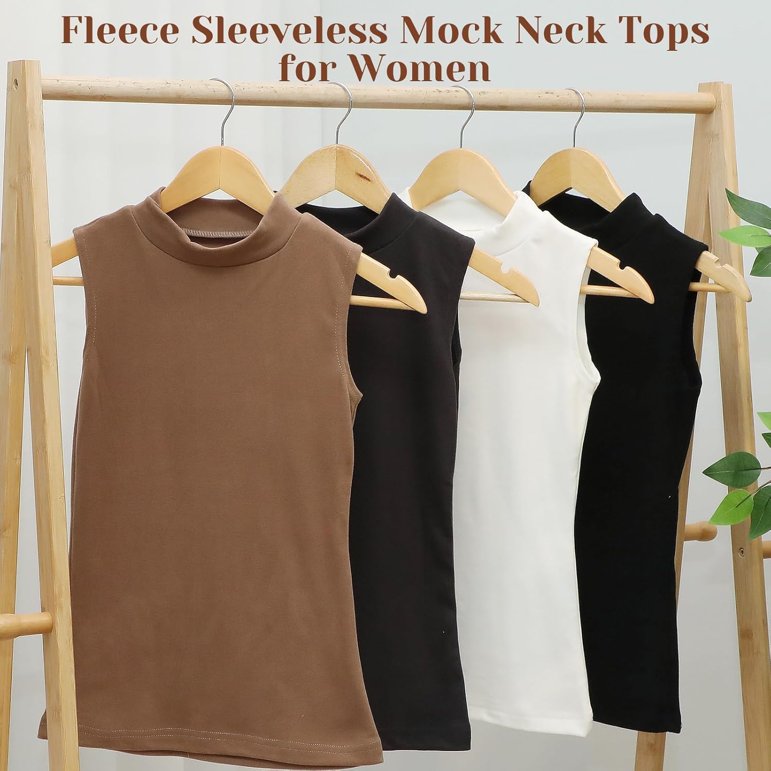 Toulite 4 Pack Women's Mock Turtleneck Sleeveless Tops Fleece Stretch Slim Fitted Mock Neck Tank Tops Winter Basic T Shirts - Image 5