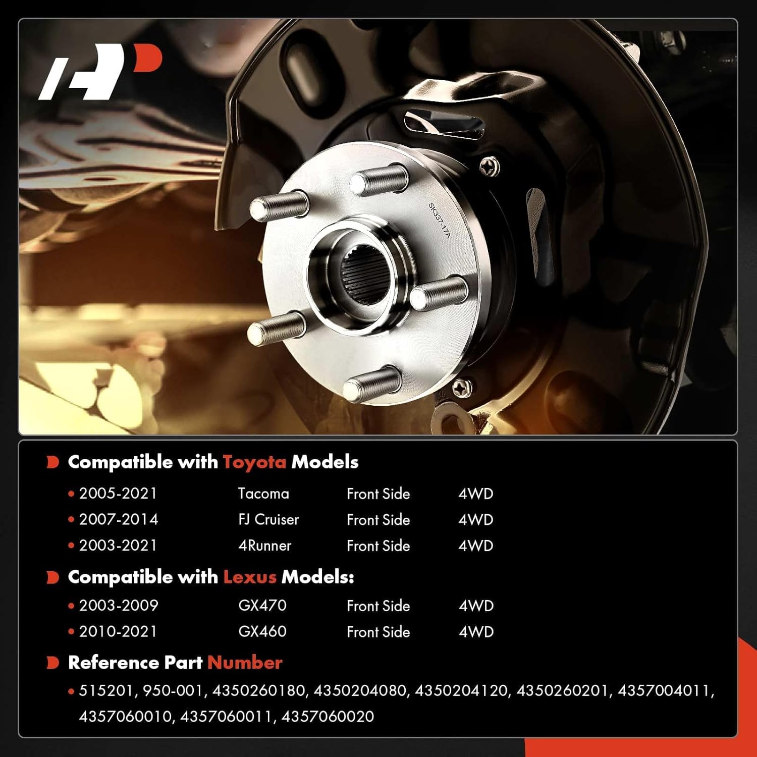 A-Premium Front Wheel Bearing and Hub Assembly Compatible with Toyota Tacoma 2005-2021, 4Runner 2003-2021, FJ Cruiser 2007-2014, Lexus GX460 2010-2021, GX470 2003-2009, with 6-Lug & 4WD