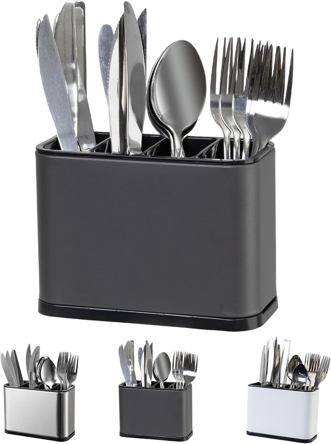 LIBODOUR Utensil Holder,Stainless Steel Caddy Counter,Spoon holder,4 Compartments Silverware Caddy,Capacity Flatware Spoon Fork Tool Cutlery Holder