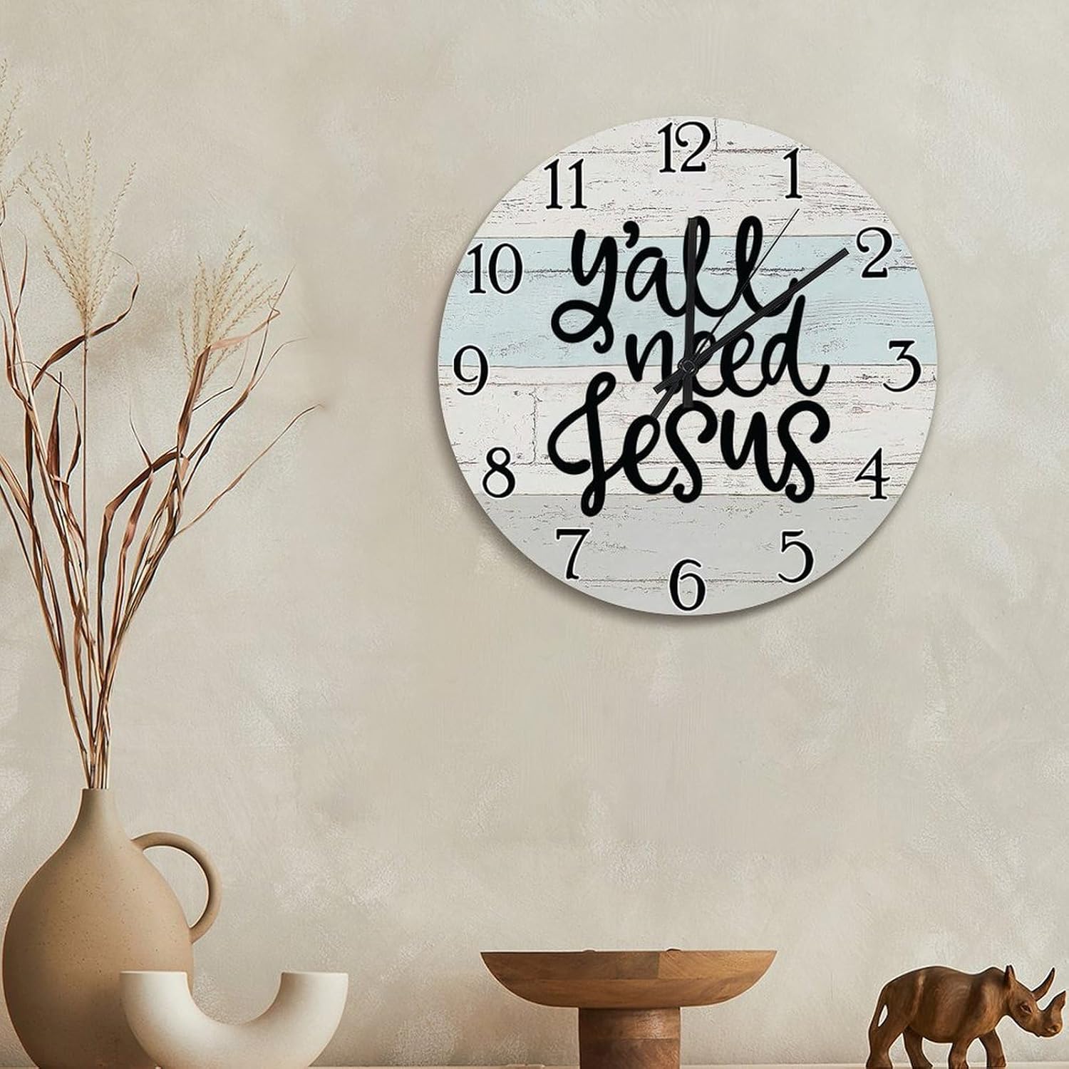 Yall Need Jesus Wall Clock Jesus Quote 15 Inch Wooden Wall Clocks Battery Operated Quiet Farmhouse Christian Quote Art Modern Wall Decor for Kitchen Living Room Bedroom Office