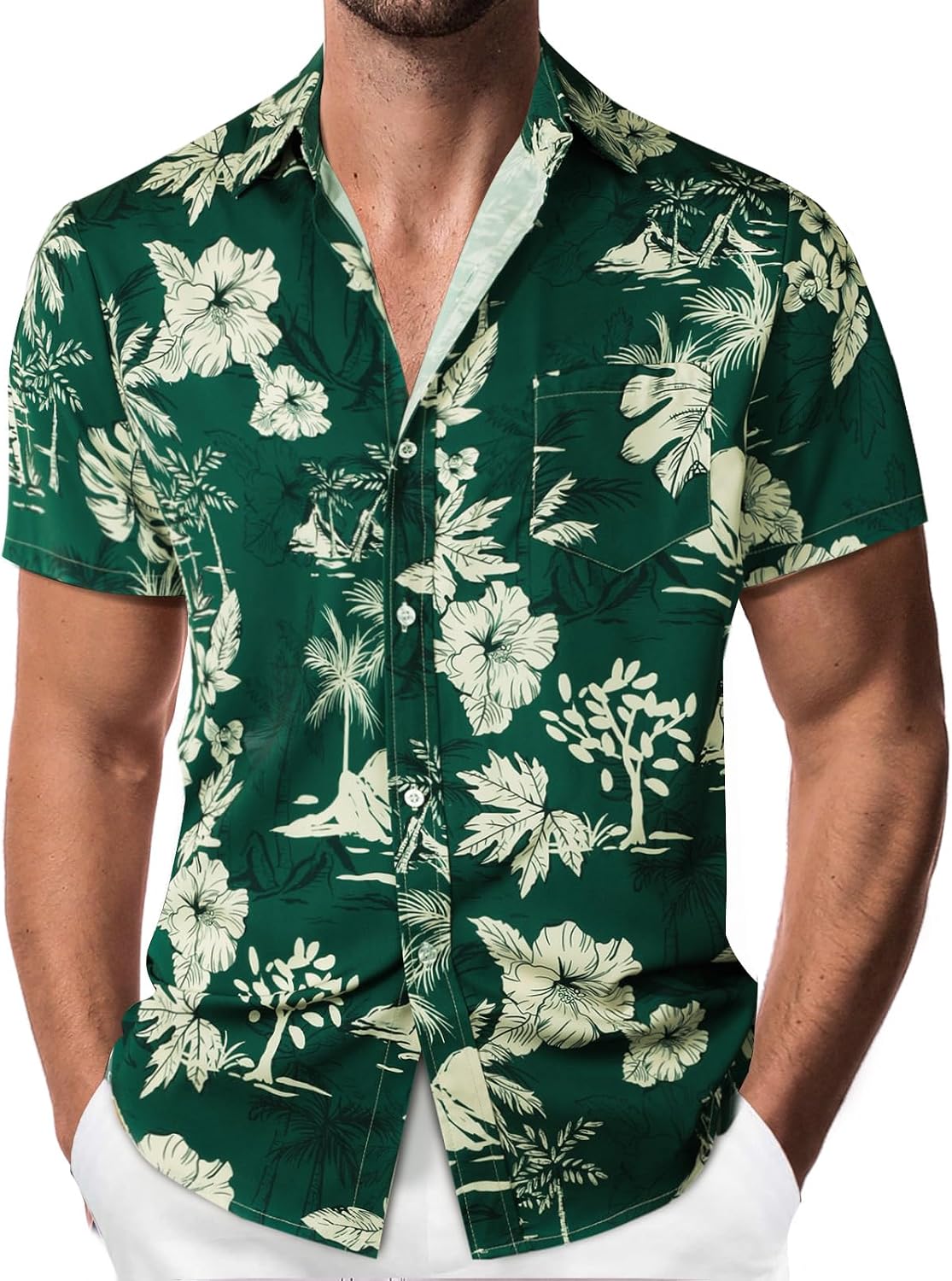 Camicia Hawaiana Uomo Foglie di Palma Tropicali, Manica