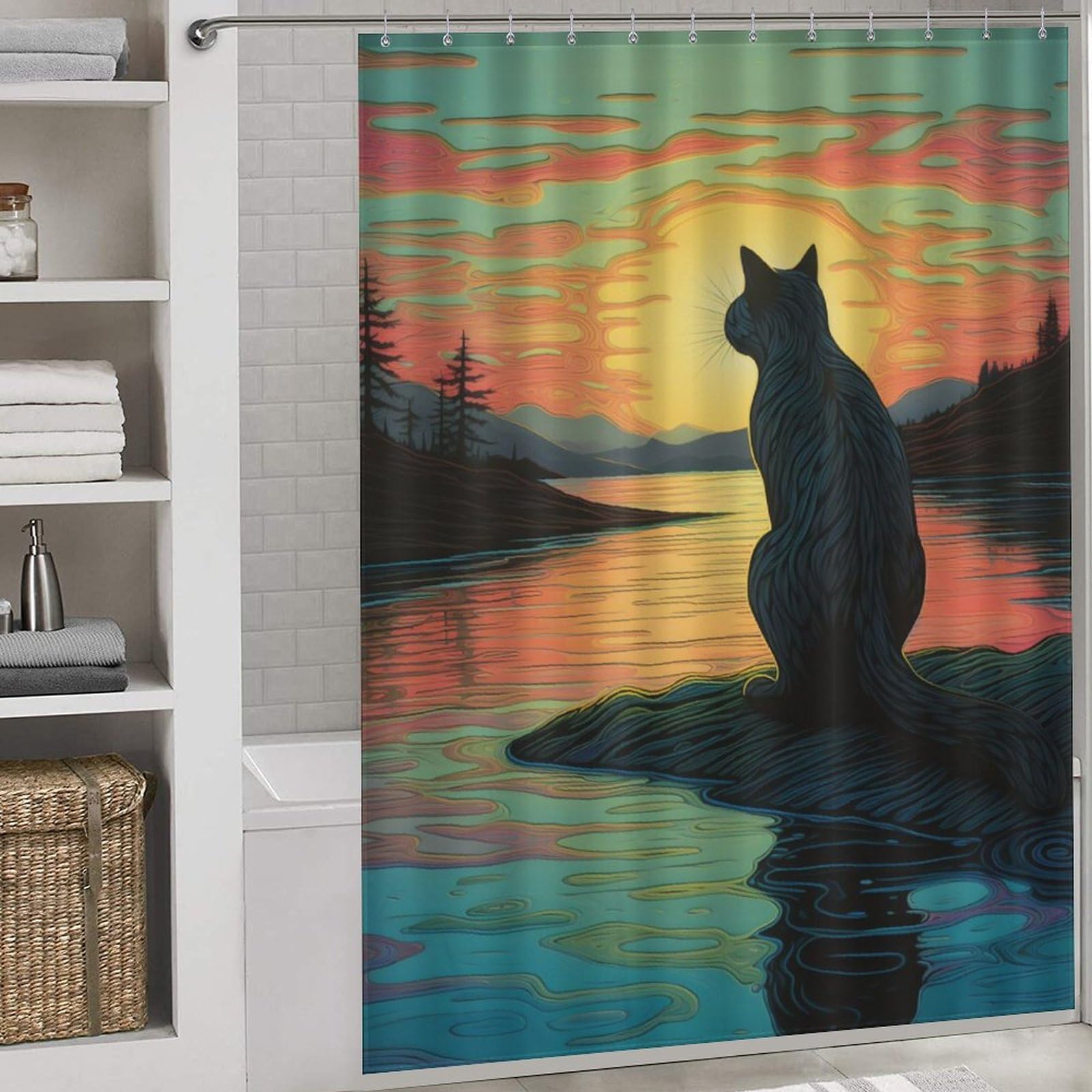 Rideau de douche chat sunset pour sublimer votre salle de bain