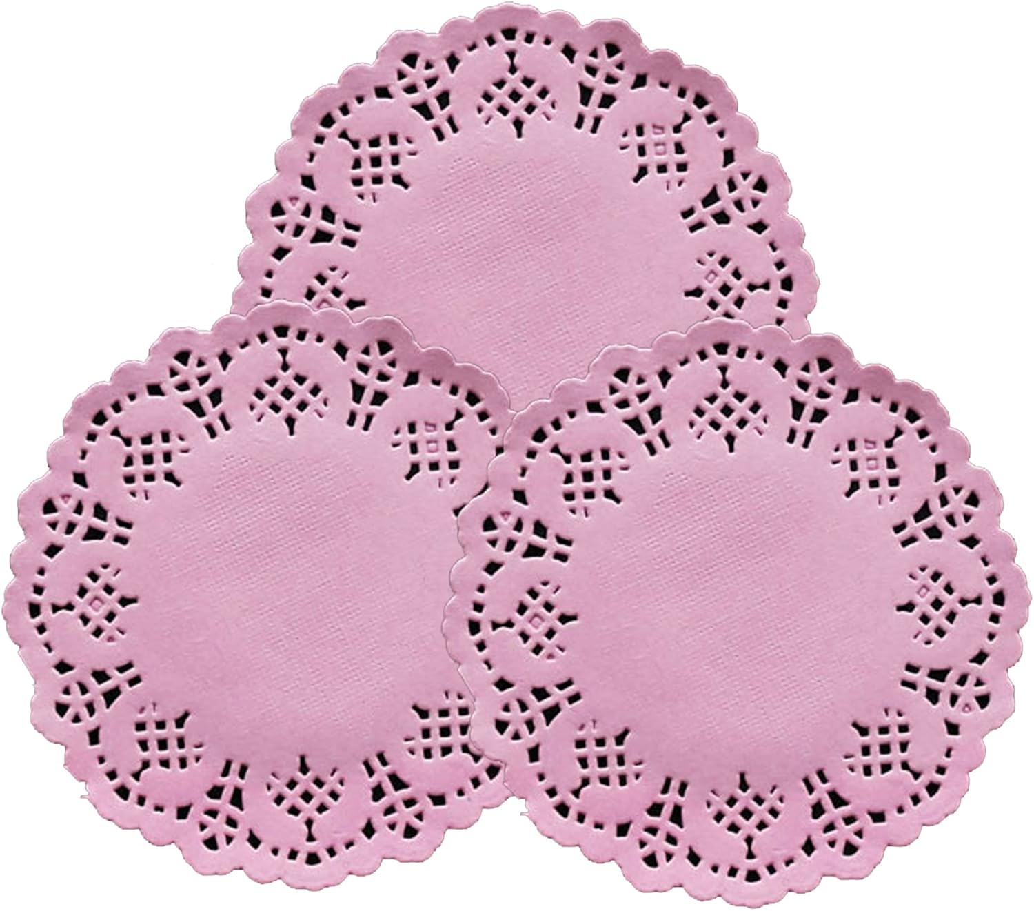 DXIA 100 Pieces Pink Round Lace Paper Doilies,Cake Packaging Paper Pad