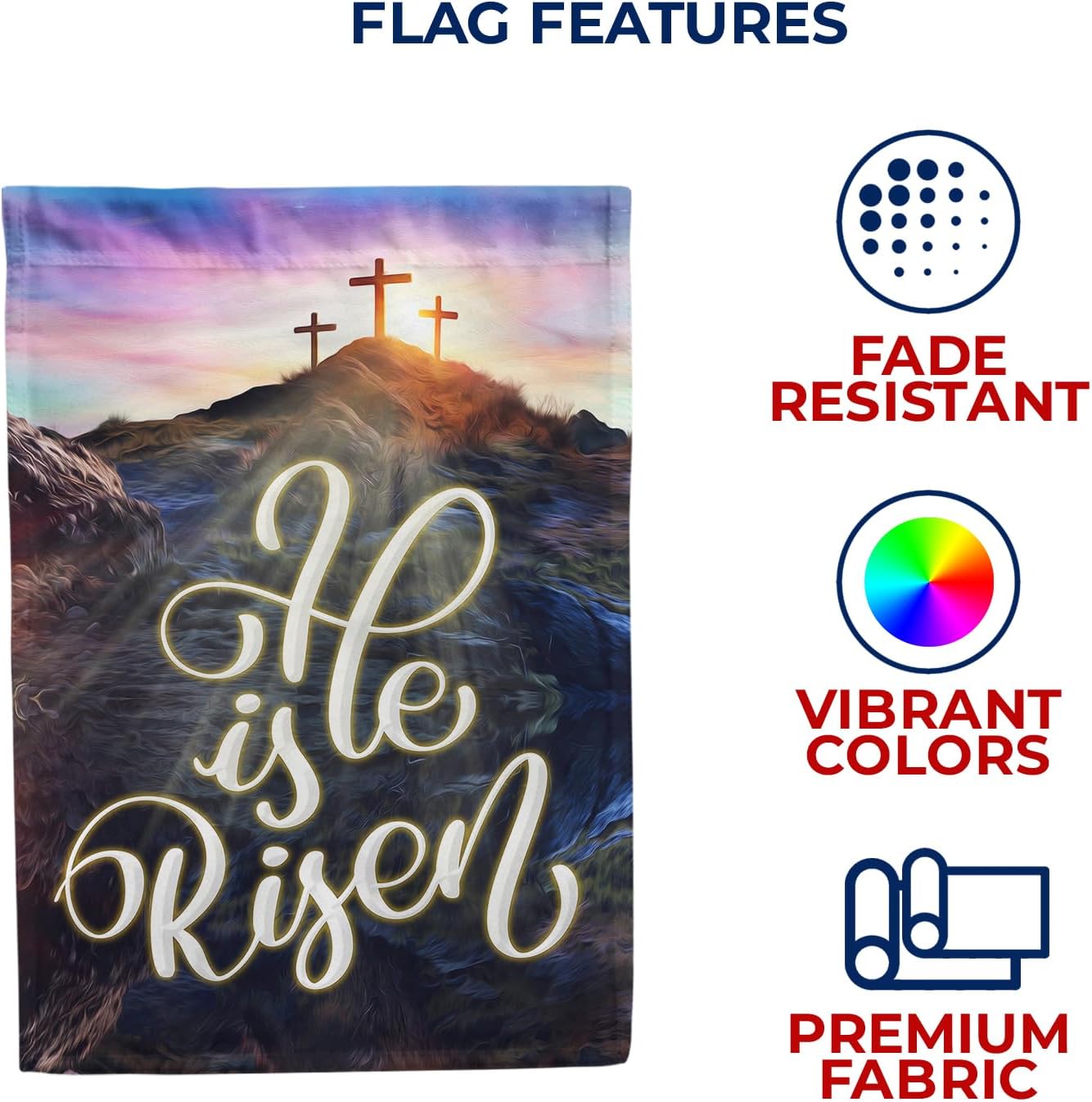 America Forever He is Risen Easter House Flag 28 x 40 inch Double Sided Religious Cross Christian Celebration Small Holiday Seasonal Day Flags for Outdoor Yard Lawn Decoration