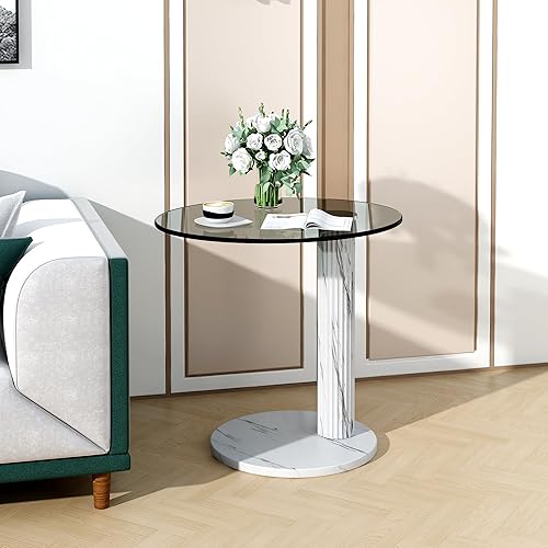 Miniatura 7 de Hooseng Mesa auxiliar redonda de cristal, 22 pulgadas, moderna parte superior de vidrio transparente templado, perfecta para sala de estar,