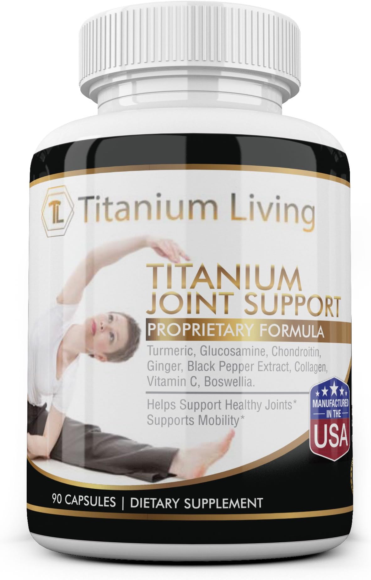 Titanium Joint Support with Turmeric, Ginger and Glucosamine, Anti-Inflammatory Joint Supplement for Flexibility and Pain Relief (90 Capsules)