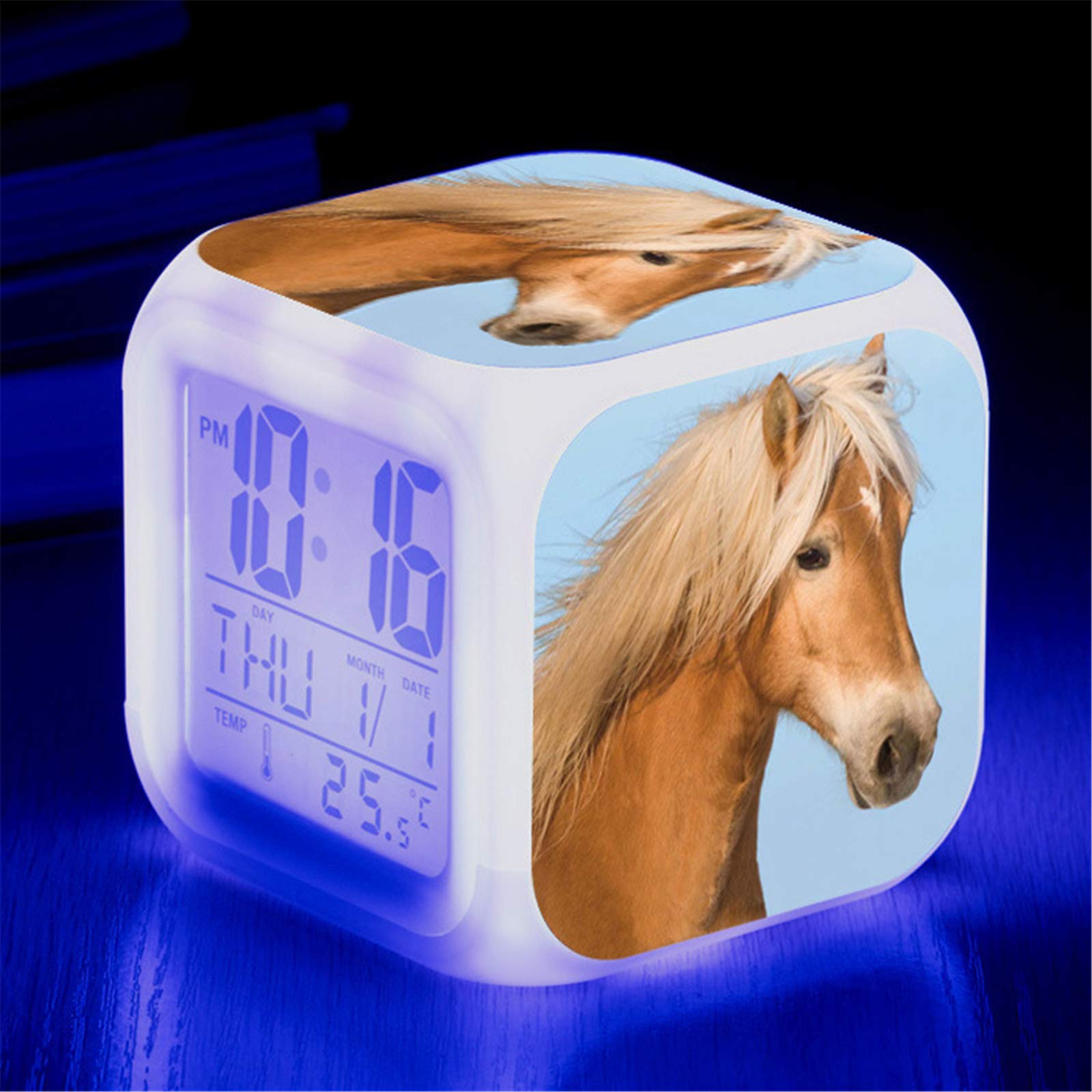 Sveglia con cavallo, sveglia animale, illuminazione digitale a LED, luce notturna, con indicatore luminoso, regalo di compleanno per bambini (10)