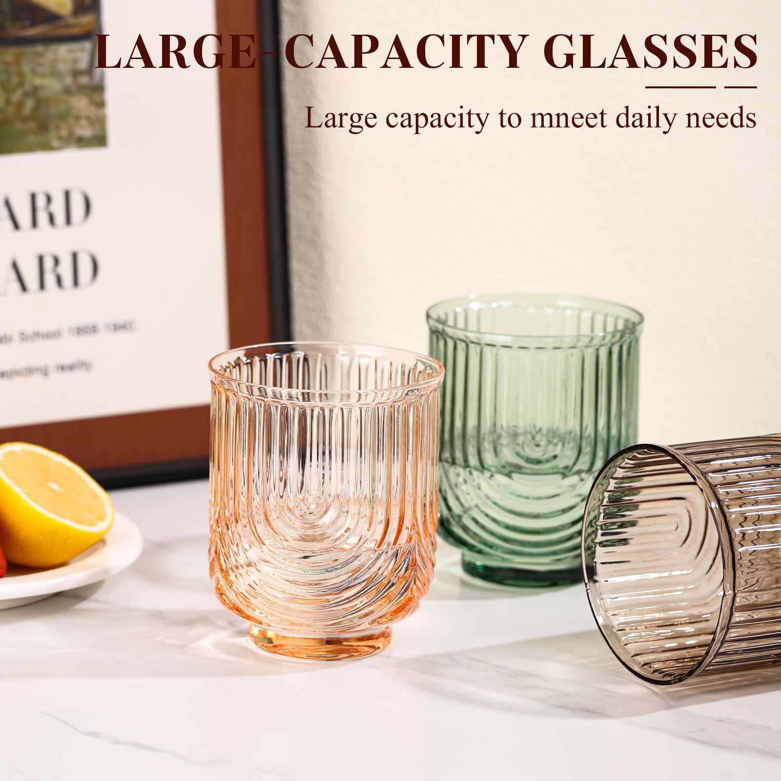Glasbecher im Vintage-Stil, Bogen-Design, 4 Stück, mehrfarbig