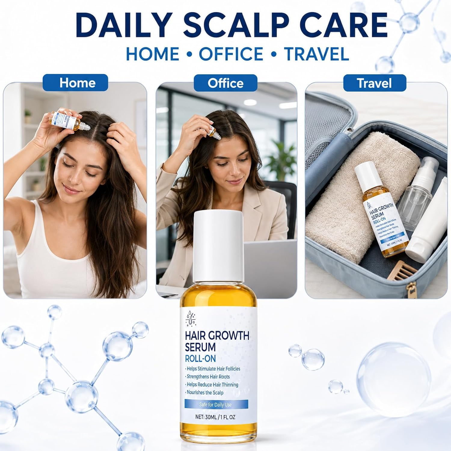 Hair Growth Serum Roll On 30ml with Rosemary Oil Redensyl AnaGain Fast Absorbing Scalp Care Hair Growth Serum Roll On for Thinning Hair and All Types