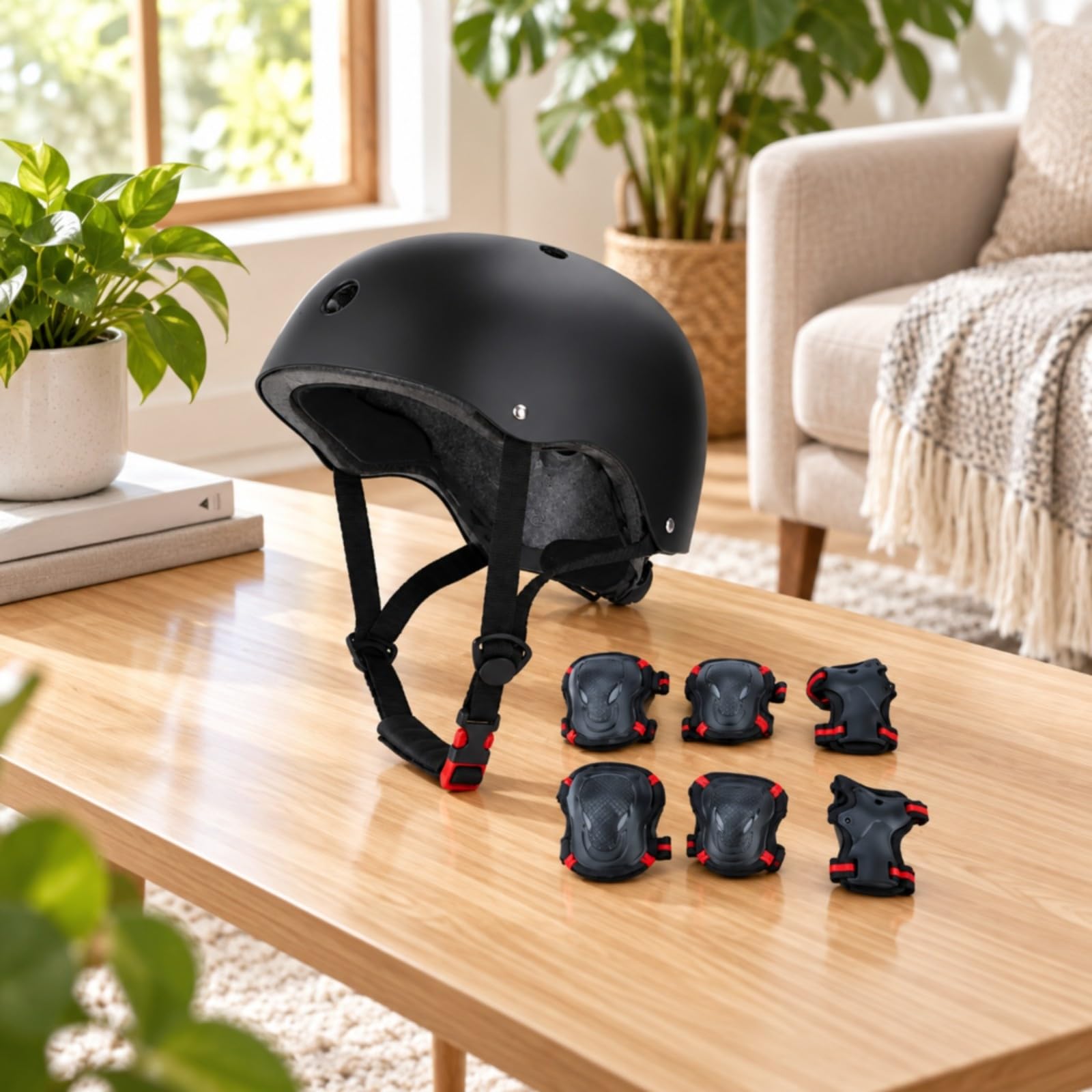 TISHITA Casco con Set di Protezioni per Ginocchia Gomiti e Polsi Regolabile Kit Protezione con Casco e Protezioni Articolari per Pattinaggio