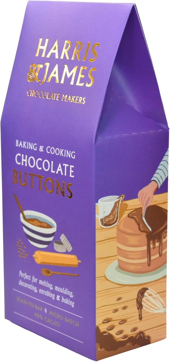 Harris & James Baking & Cooking Chocolate Buttons, Bean to Bar Couverture Drops - Milk & Dark Chocolate, 240g (Milk Chocolate)