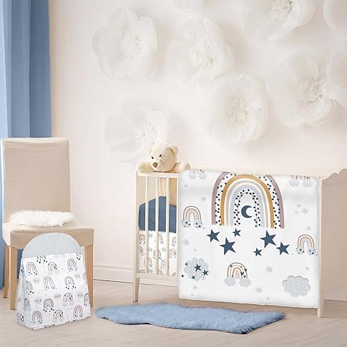 Miniatura 5 de Rtteri Juego de ropa de cama para cuna de bebé, 4 piezas, ropa de cama de bebé, tamaño estándar, suave, incluye falda de cuna, manta, sábana de cuna