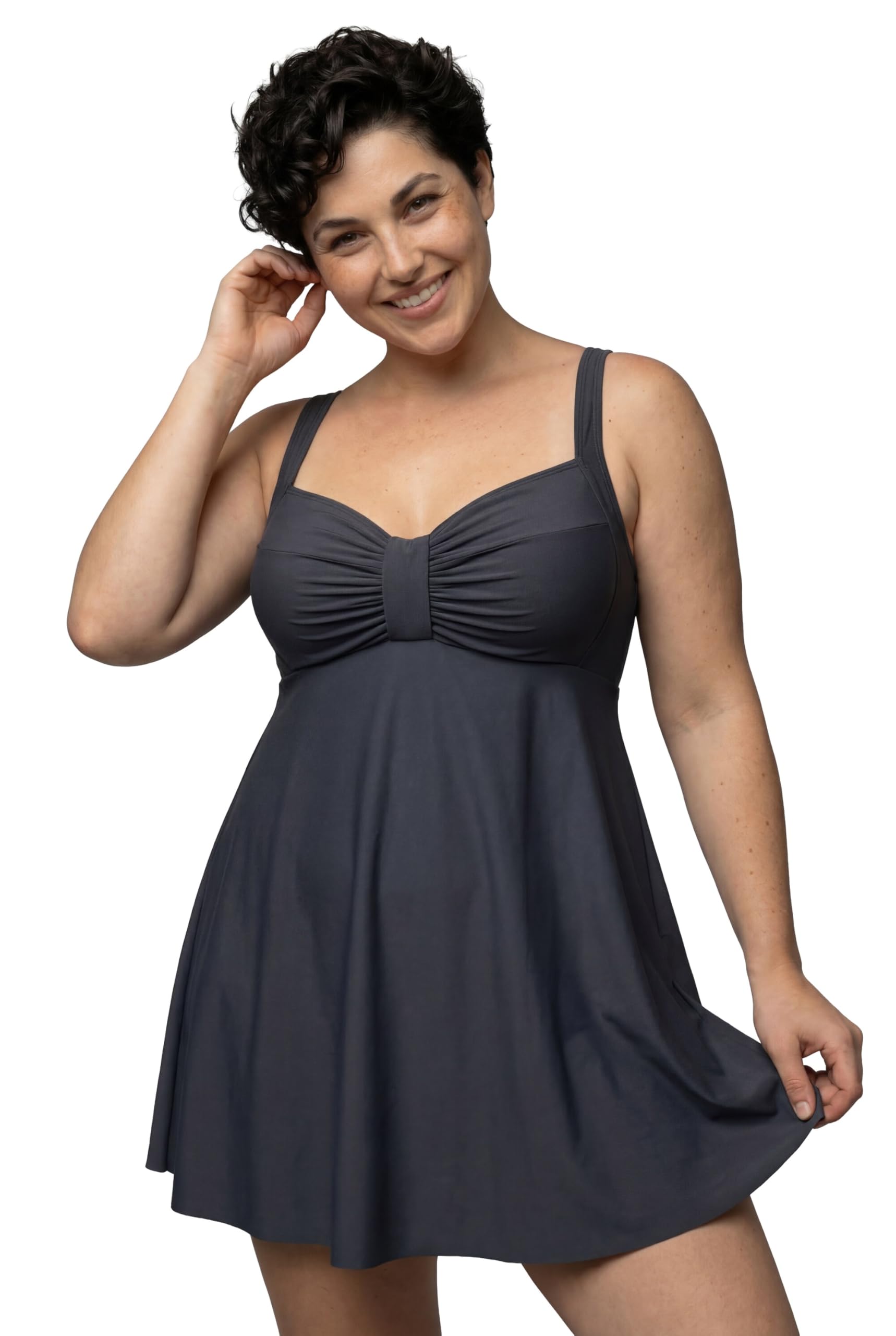 Ulla Popken Damen große Größen Übergrößen Plus Size Badekleid, Zierband, Softcups, recycelt 846420