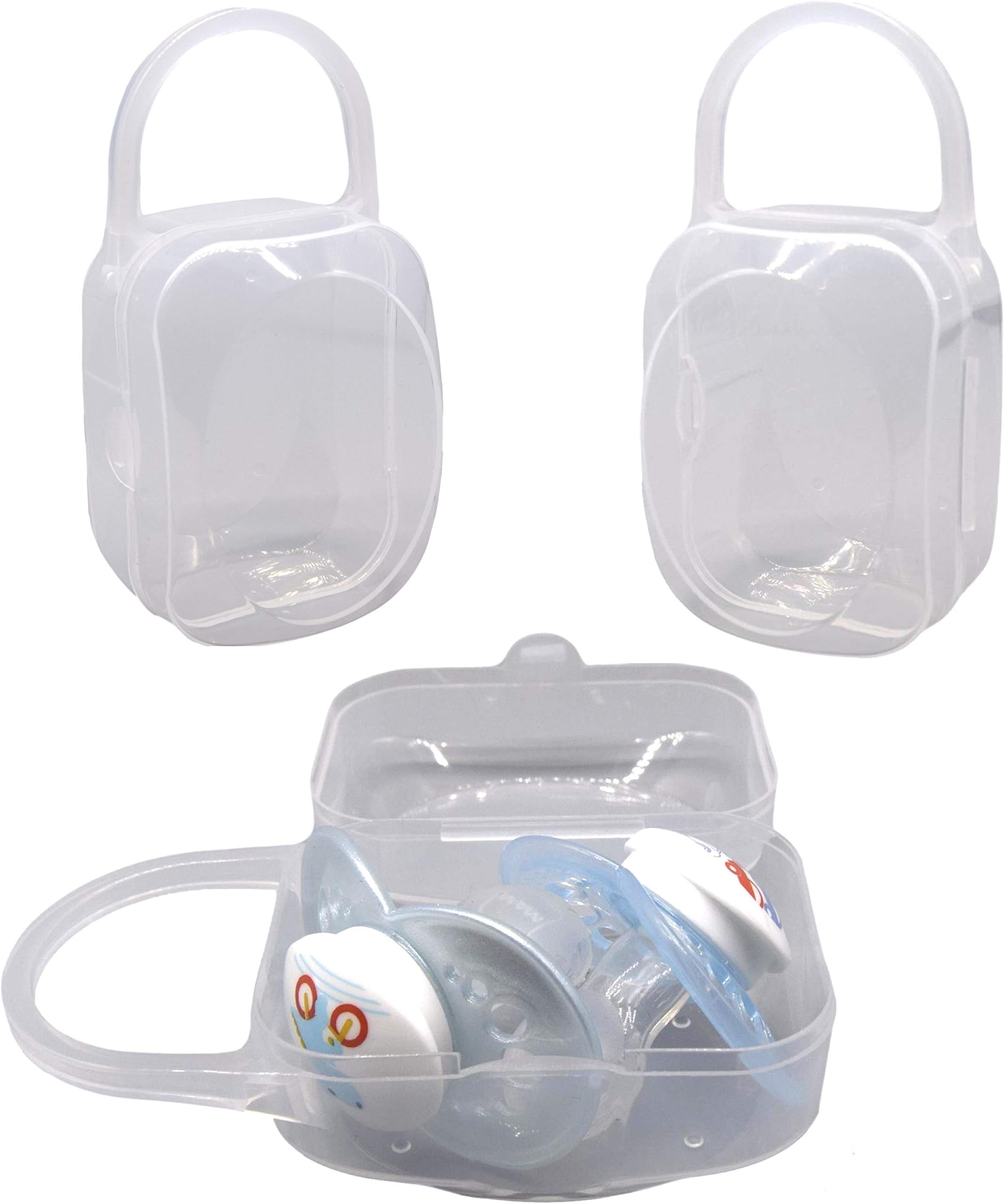 Baby Pacifier Case by Akeekah | 3 Pack Unisex | Premium Quality, Transparent & Safe BPA Free Soothie Pacifier Holder & Paci Container | Nippleshield Carrying Case with Free Eco-Friendly Mesh Bag