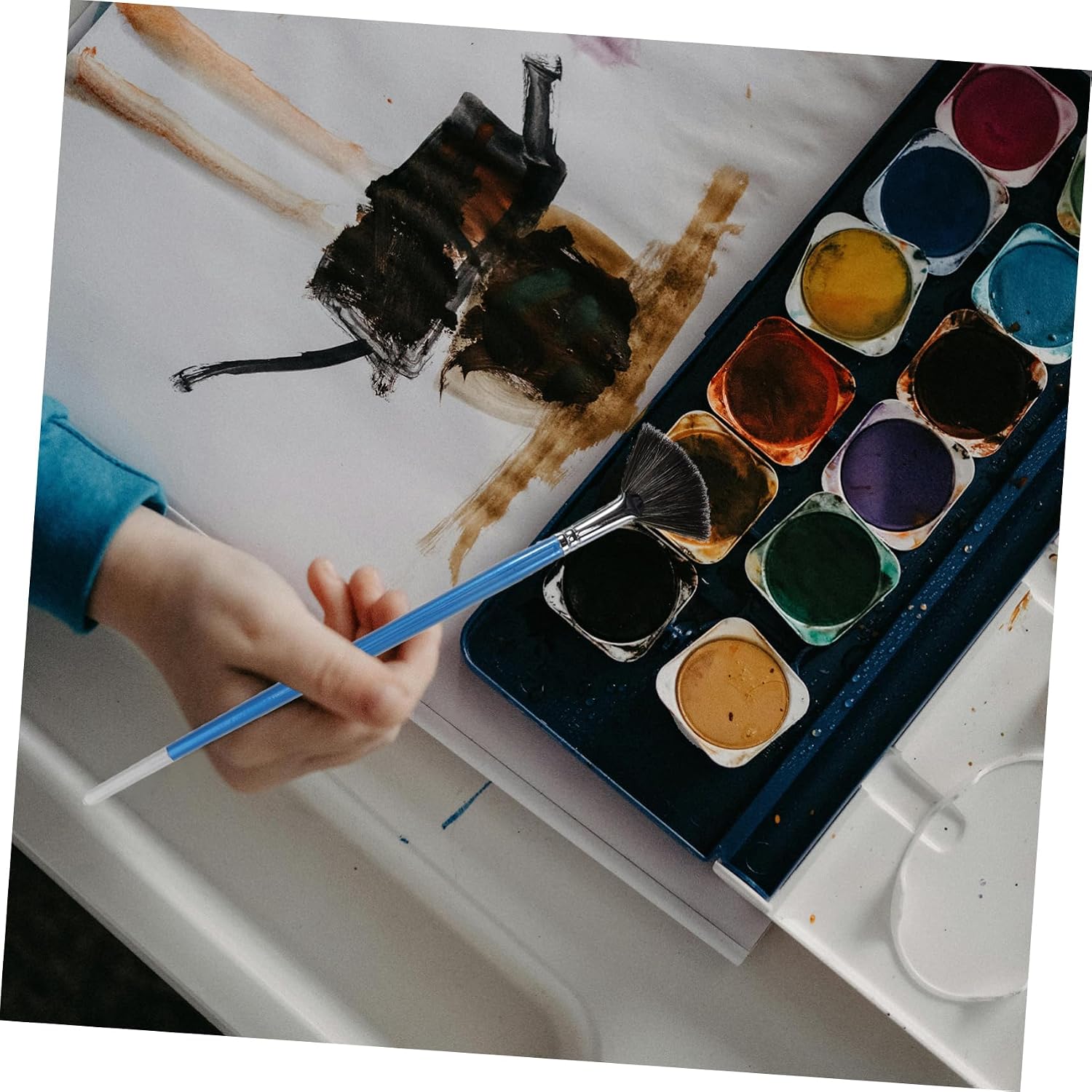 NUOBESTY Ceramic Glaze Fan Pen Paintbrush Fan Shape for Oil Watercolor Pottery Brushes Watercolor Board Brush Kit