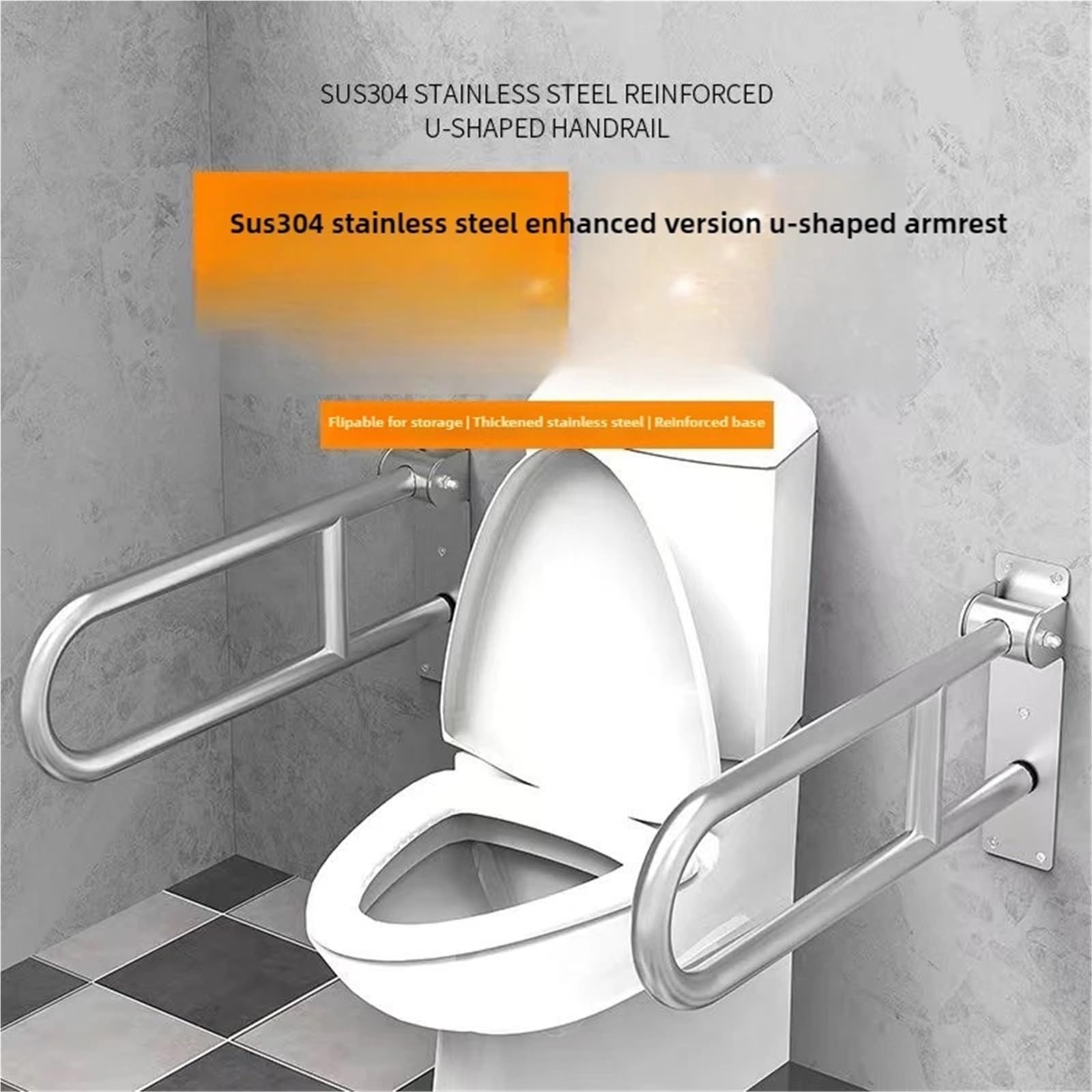 Tirador de baño Barra de Apoyo para baño de Acero Inoxidable con Forma de U Reforzada, manija de Seguridad Plegable, riel Resistente para accesibilidad al Inodoro Agarraderas baño(Black 60cm)