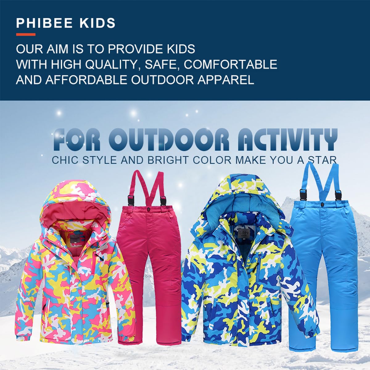 linboo Unisex Kinder Skianzug mit Kapuze Winddicht Wasserdicht Schneeanzug 2 teilig Skijacke + Skihose Verdickte Atmungsaktiv Skioverall für Jungen und Mädchen