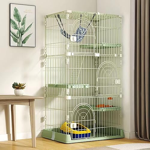 PTGVCTA Jaula plegable de metal para gatos de 4 niveles de 52 pulgadas, corralito para mascotas con escaleras de rampa y cama hamaca para gatos