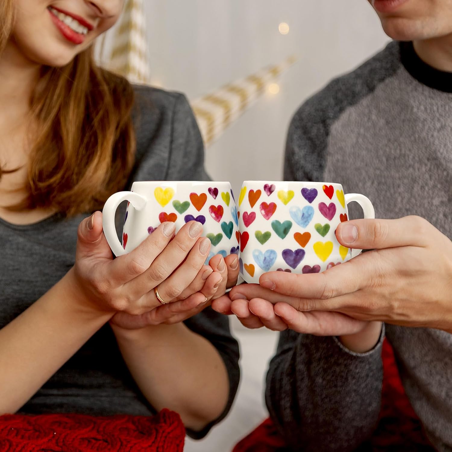 Layhit 6 Pcs Valentine's Day Coffee Mugs 12 oz Valentine Ceramic Mugs Bulk Cute Couple Cups Set for Anniversary Wedding Engagement Birthday Couple Gifts Mom Girlfriend (Heart)