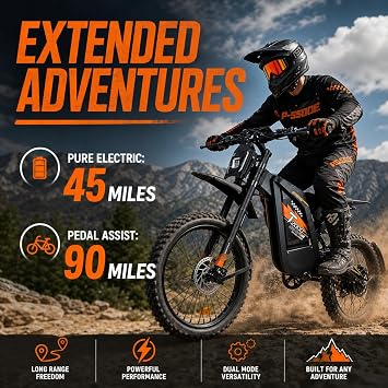 OUXI GT2000 Electric Dirt Bike for Adults Peak 4000W Motor Electric Motorcycle, 48V 30Ah Battery 90-Mile Range, Off-Road Ebike with Hydraulic Brakes Suspension, UL2849 Certified