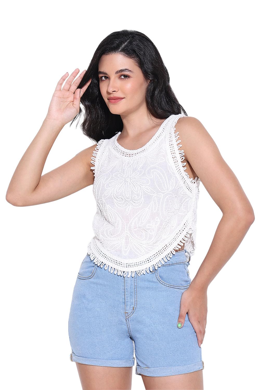 SHOWOFFFF Women Floral Tank Casual Top | Round Neck Sleeveless Cotton Top's for Womens | Regular Fit Regular Length Tops for Women's-image-2