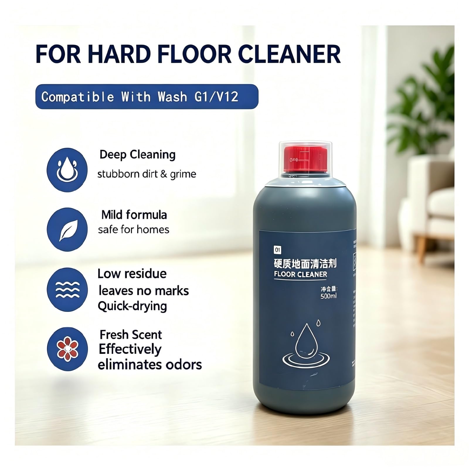 Detergente For Pavimenti Duri, 500 Ml, Compatibile Con Dyson Wash G1 V12 | Rimuove efficacemente le macchie, è delicato sulle superfici ed elimina gli odori sgradevoli(2 bottles)