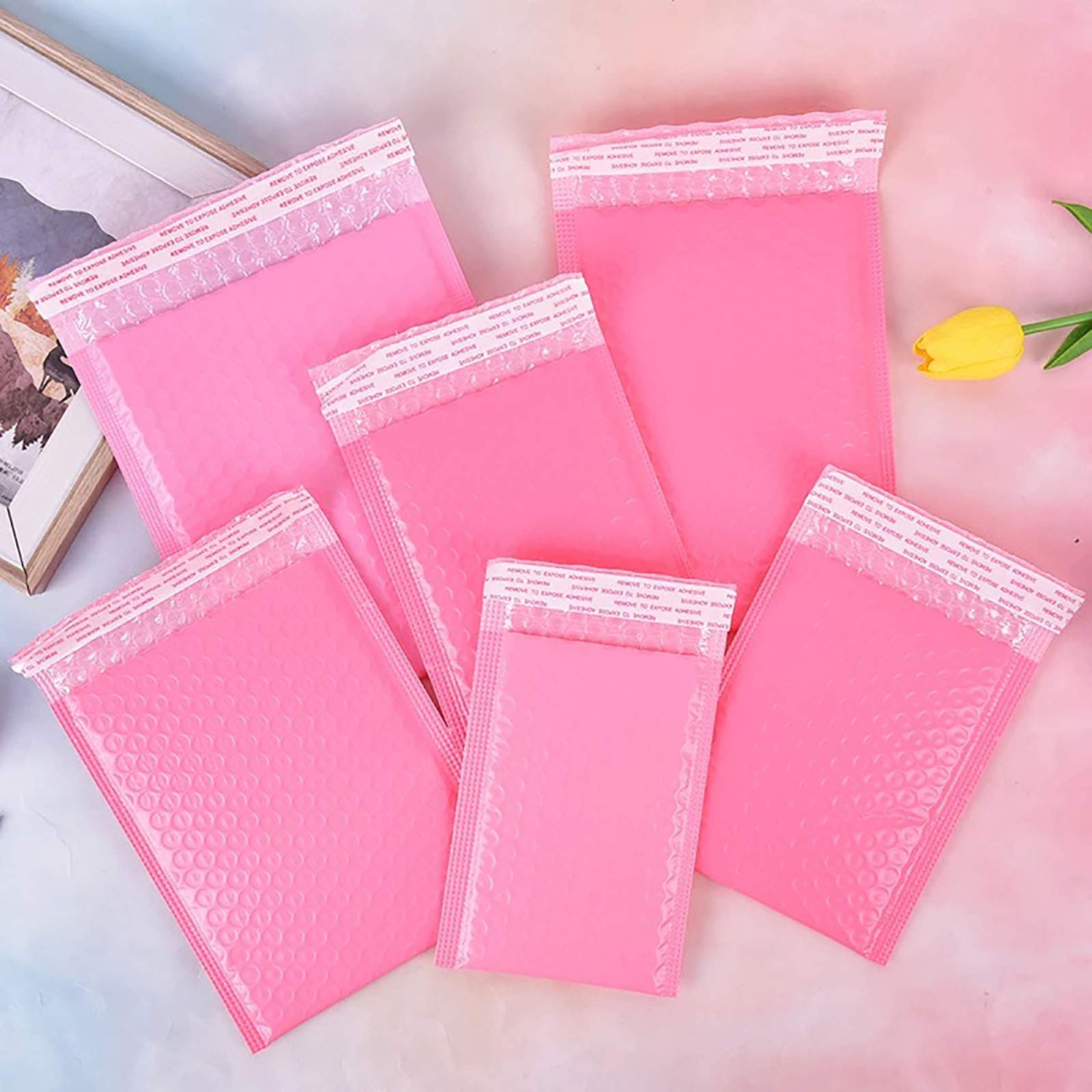 Paquete de 25 sobres acolchados con forro de burbujas de polietileno rosa de 5 x 7 pulgadas, sobres autosellados, impermeables, a prueba de golpes y polvo (rosa, 5 x 7 pulgadas, 25 unidades)