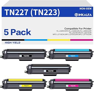 TN227 TN223 High Yield Toner Cartridge 5-Pack Compatible Replacement for Brother TN-227BK/C/M/Y High Yield TN227 TN223 TN-227 TN-223 TN227BK for MFC-L3770CDW MFC-L3710CW HL-L3270CDW HL-L3290CDW Toner