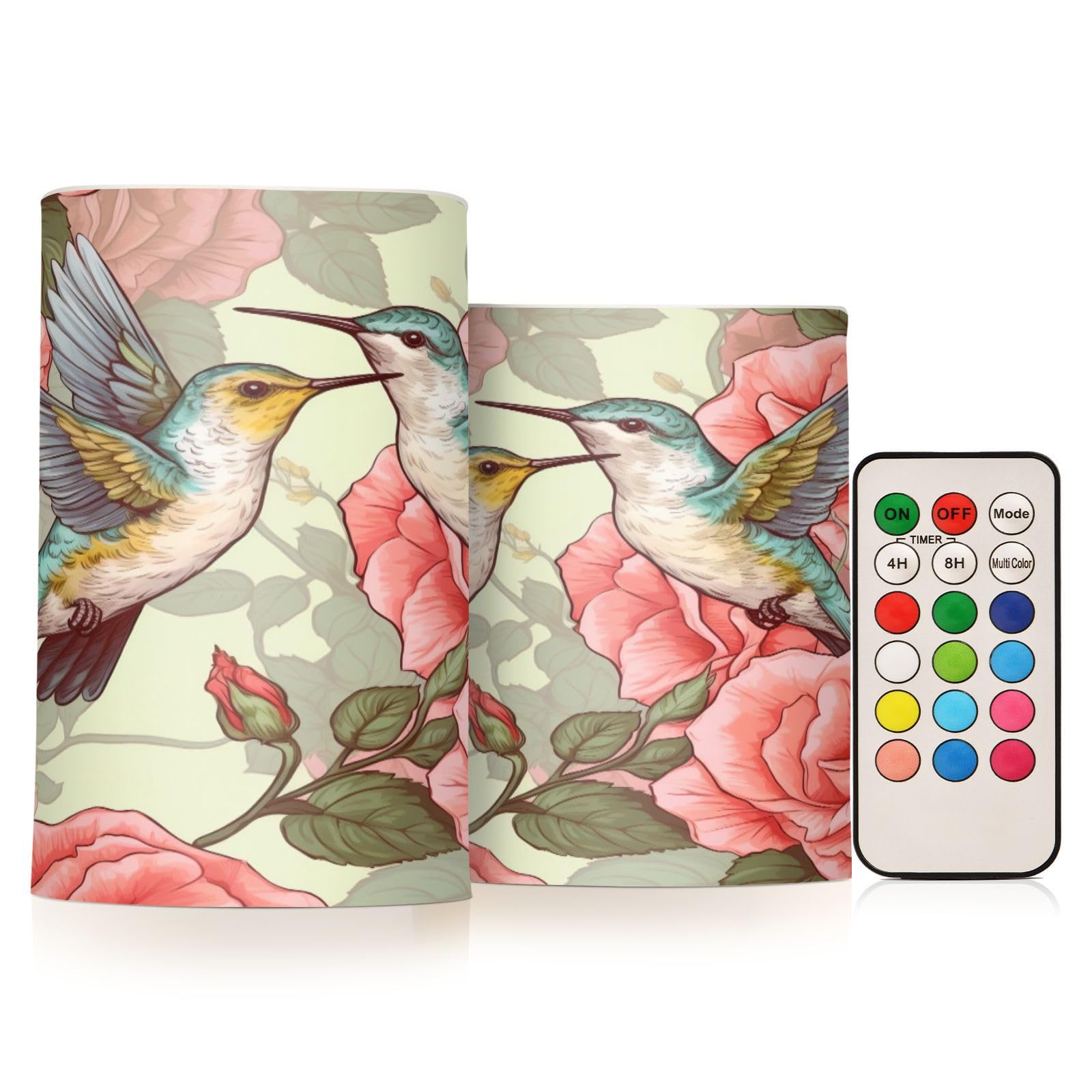 Mnsruu Flickering Flameless Candles Hummingbirds Retro LED Candles with Remote Timer Set of 2 Battery Operated Candle Home Decoration