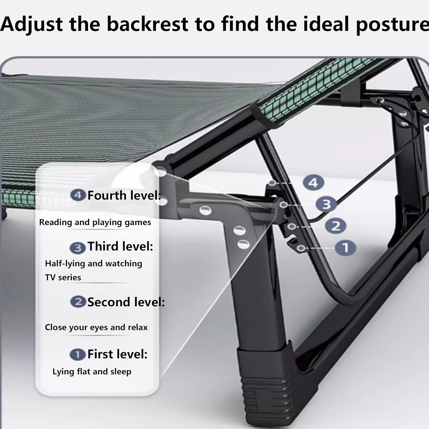 Foldable Bed with Pillow, Multi Use Fold Up Bed with Adjustable 4-Positions Portable Bed for Adults Lightweight Camping Cot for Home, Office Outdoor, Capable of Bearing Up to 1