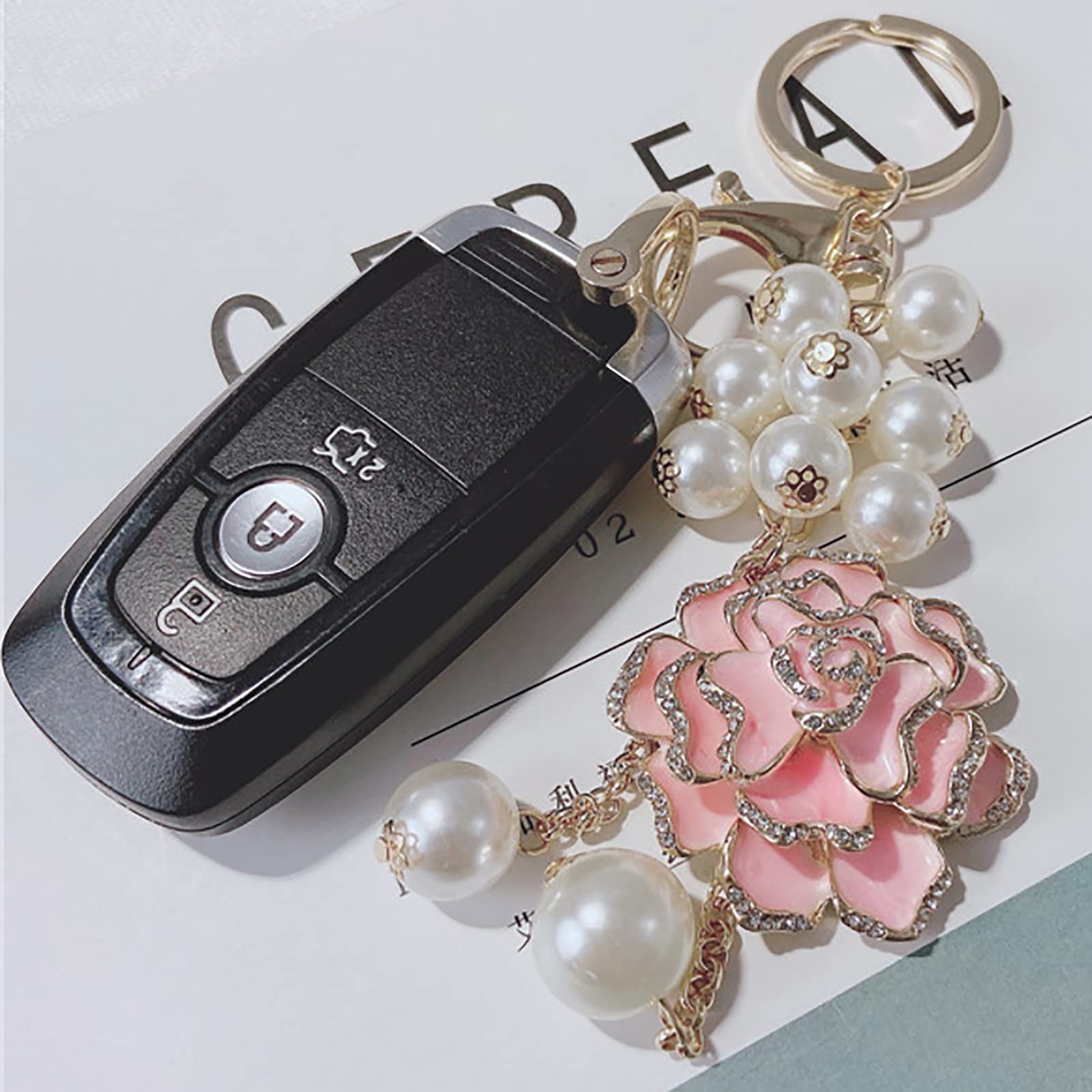 Amazon.com: ZXHStore Flower Keychain Pearl Pink Key Ring Wallet