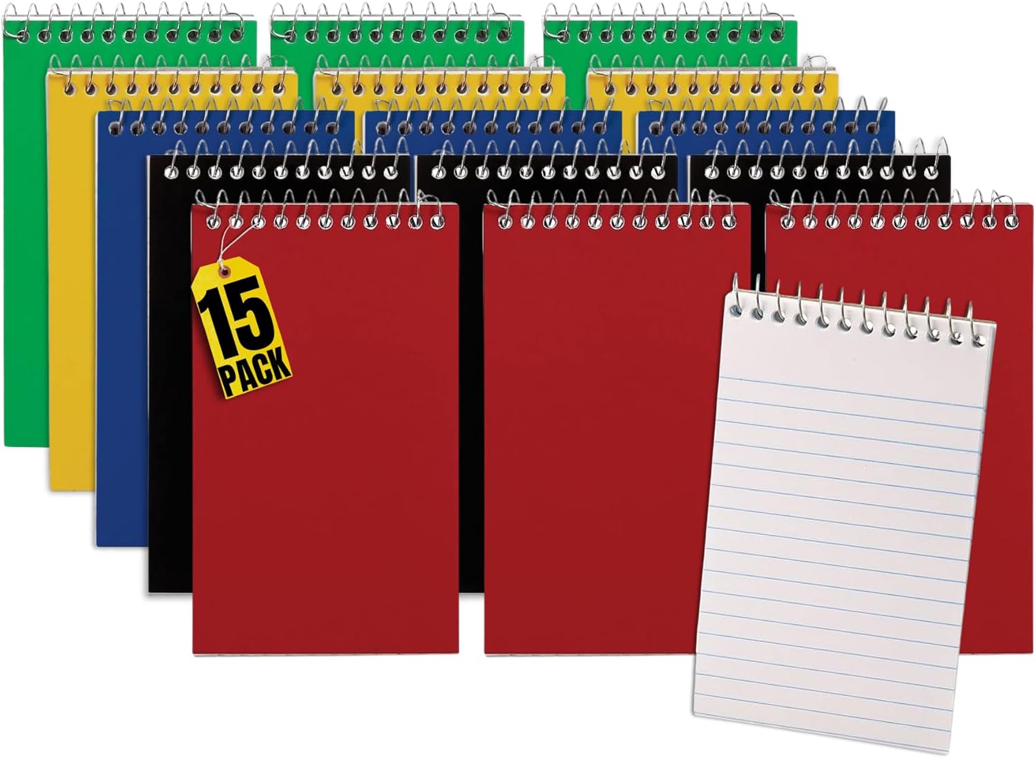 1InTheOffice Wirebound Memo Pads, 4" x 6", College, Assorted, 50 Sheets/Pad, (15 Pads) (Pack of 2)