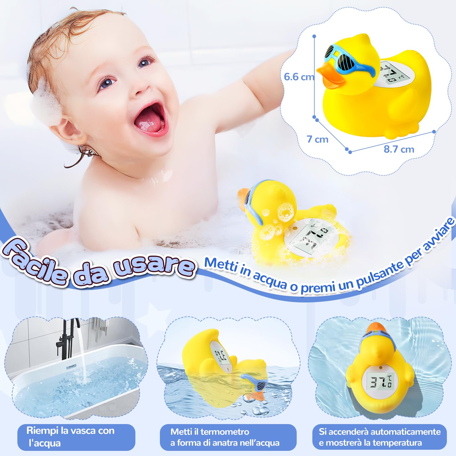 Termometro da Bagno per Bambini, Convertibile tra ℉ e ℃, Termometro di Sicurezza per Neonati e per la Temperatura della Stanza, Giocattolo Galleggiante Sicuro per Vasca da Bagno