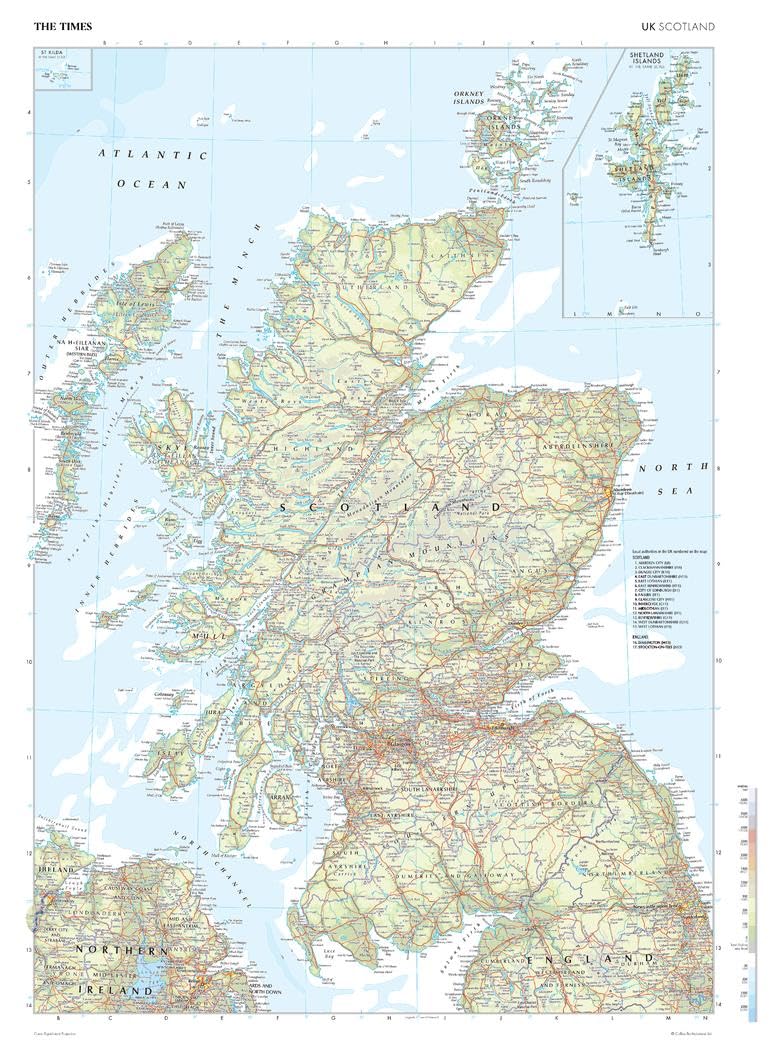 The Times Atlas: The United Kingdom - Scotland - Compact - 56 x 41 cm Poster - Art Quality Print on Polypropylene