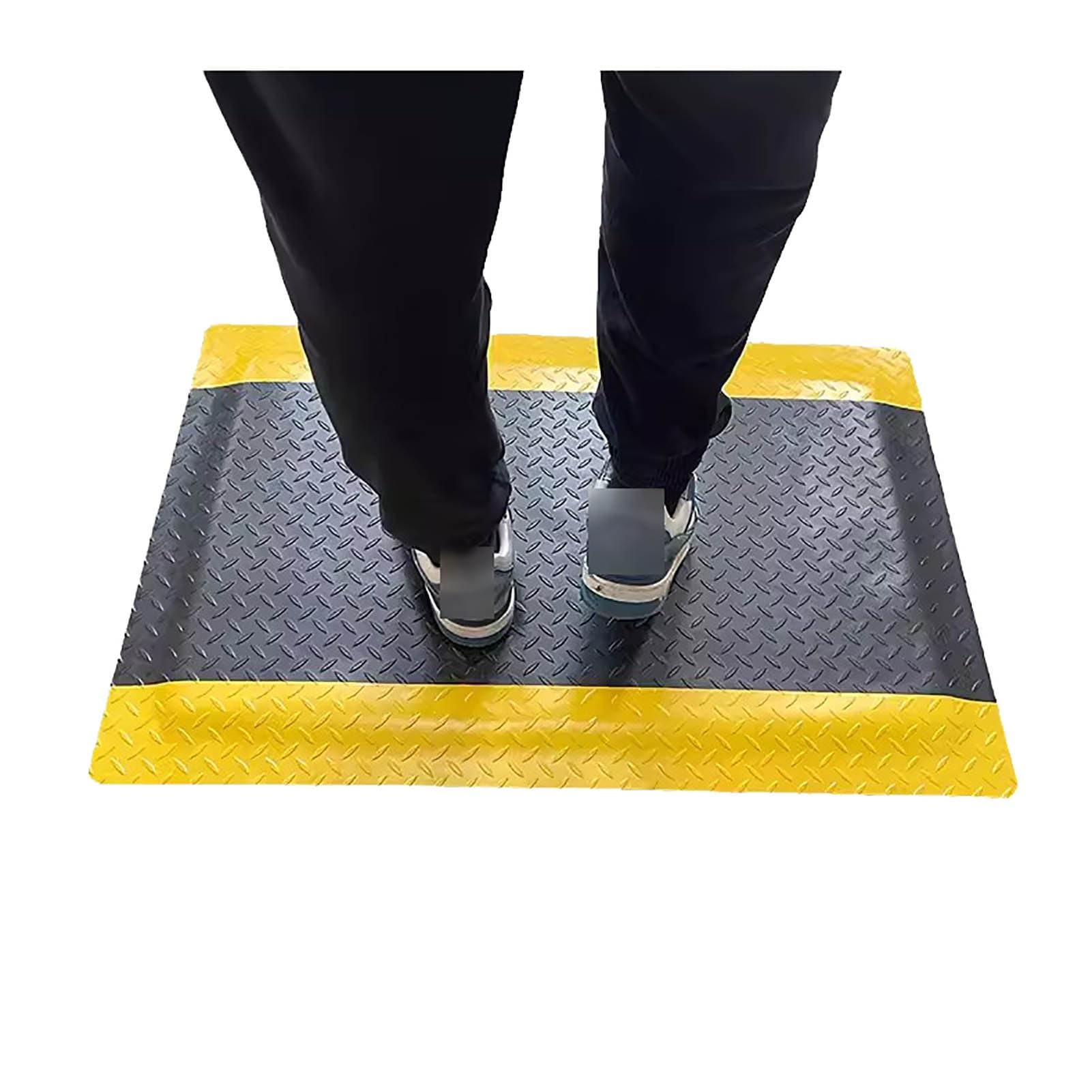 Robuste Industriematte zur Vermeidung von Ermüdung, Arbeits-Stehmatte, 20 mm Dicke Schwarze Bodenmatte mit gelbem Sicherheitsrand (60 x 70 cm)