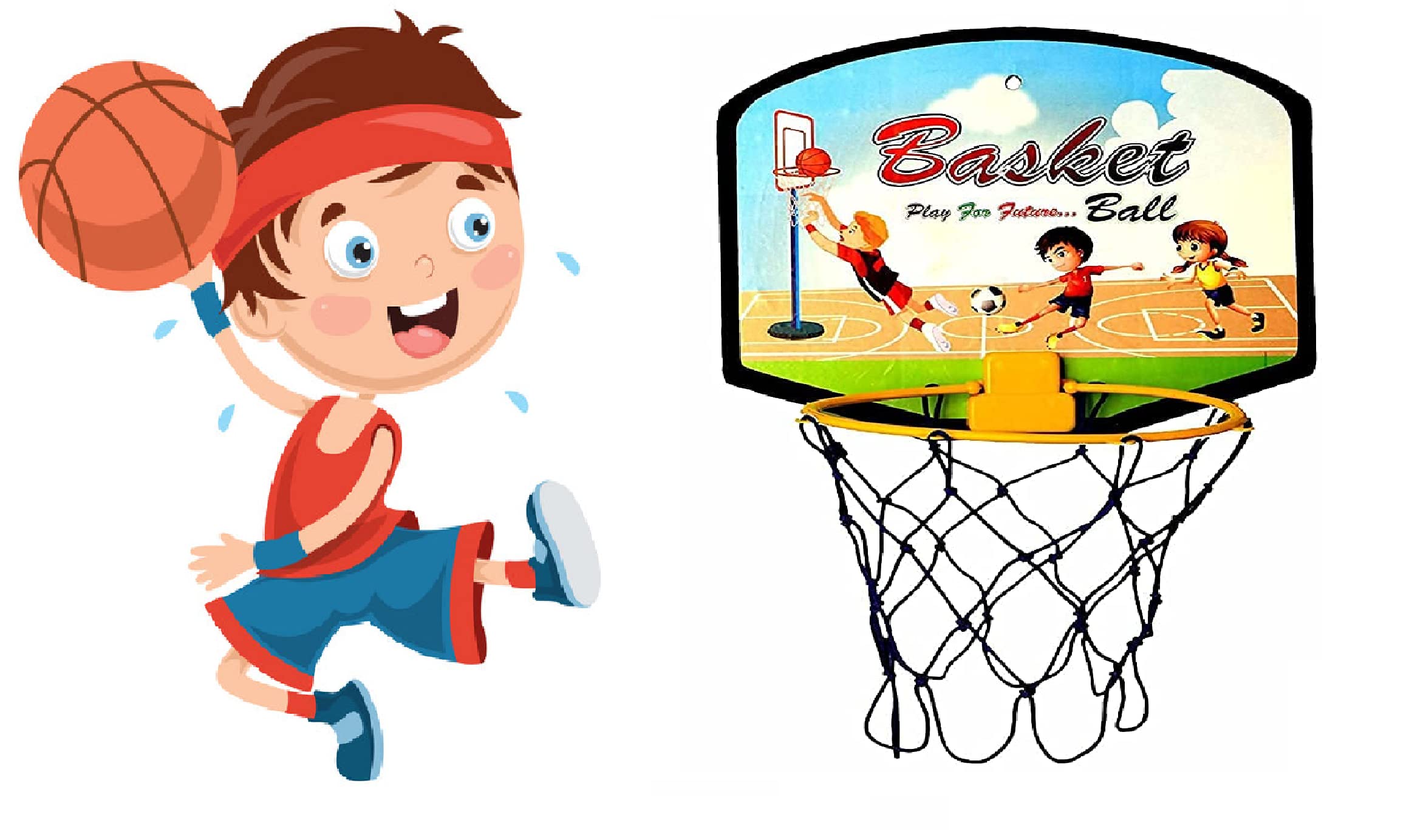 Pelo Basket Ball for Kids Toys for Boys and Girls Portable Set with Hanging Board Ball Indoor and Outdoor Games (Multi Color 6)