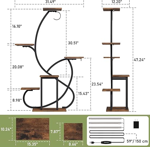 Miniatura 7 de Soporte para plantas de interior con luces de crecimiento, estante esquinero de 6 niveles, soportes de plantas de 47 pulgadas para múltiples