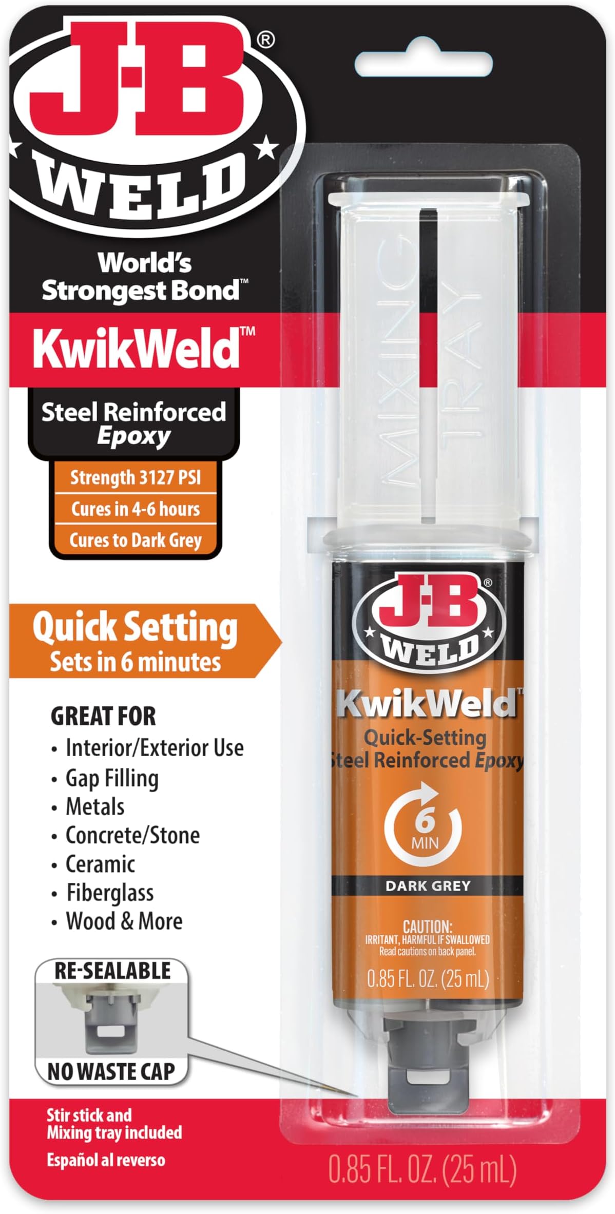50176 KwikWeld Steel Reinforced Epoxy Syringe - Dark Grey - 25 ml,Black