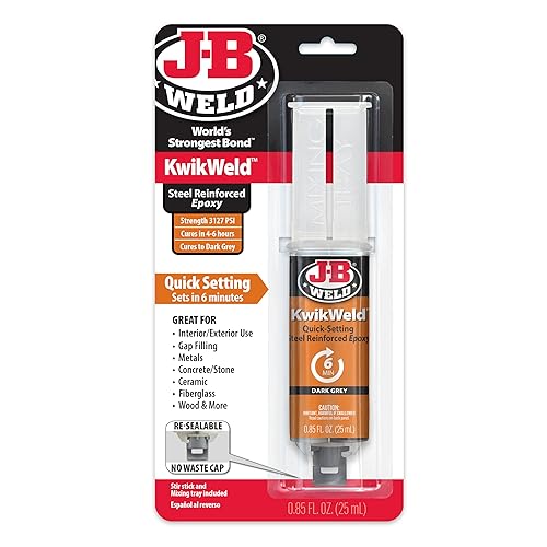 J-B Weld 50176 KwikWeld jeringa epoxi reforzada con acero - Se seca en gris oscuro - 0.84 onzas líquidas, Negro