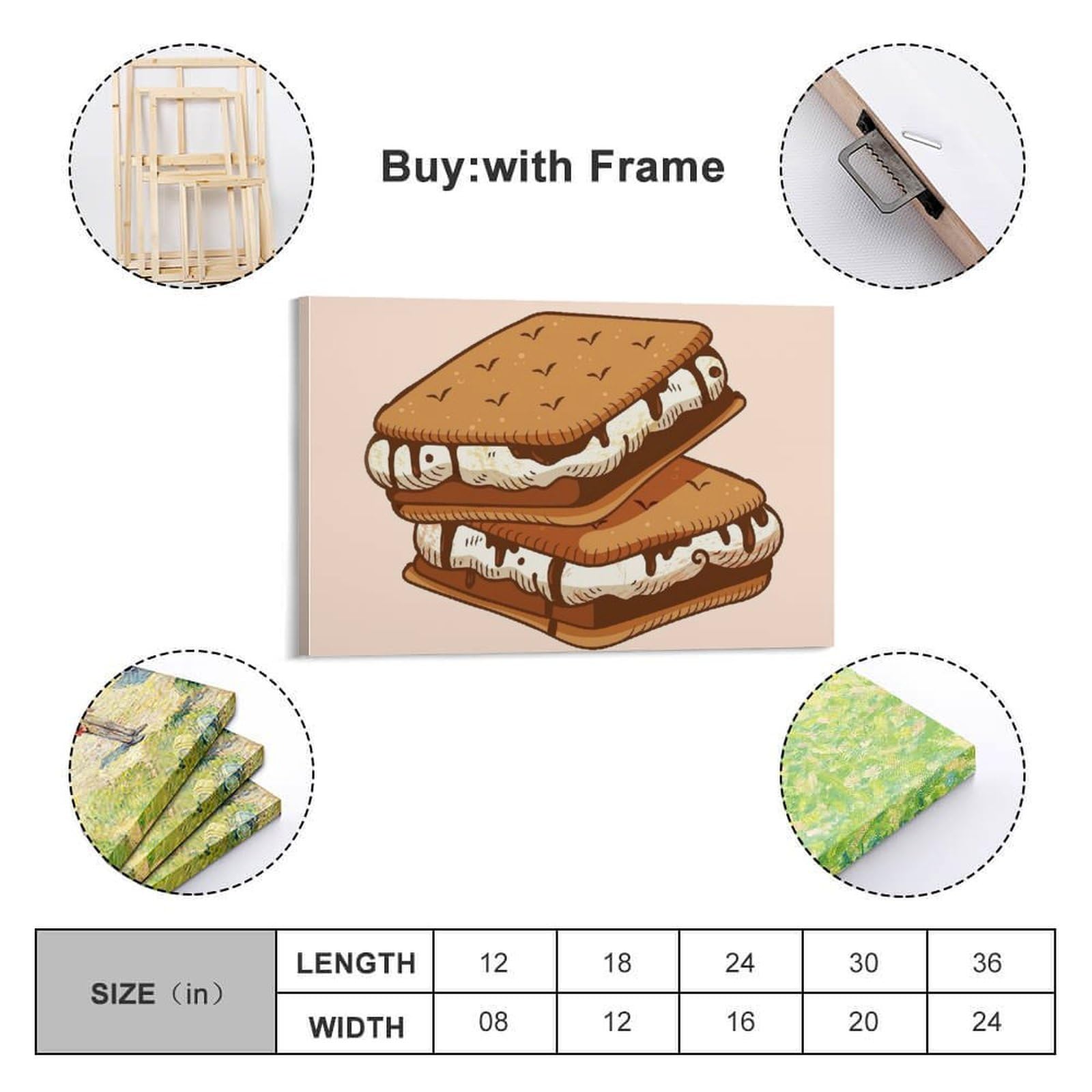 WIZIGM Cartoon bemalte Schokolade – gefülltes Plätzchen-Poster, moderne Wandkunst, Leinwand, ästhetische Dekoration, Gemälde, 50 x 75 cm, Rahmenstil