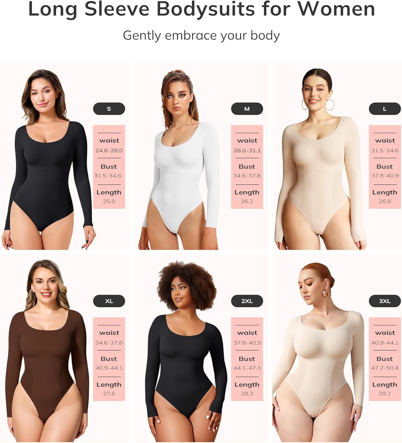 LODAY Long Sleeve Bodysuit for Women Tummy Control Shapewear Body Suits Scoop Neck - Image 6