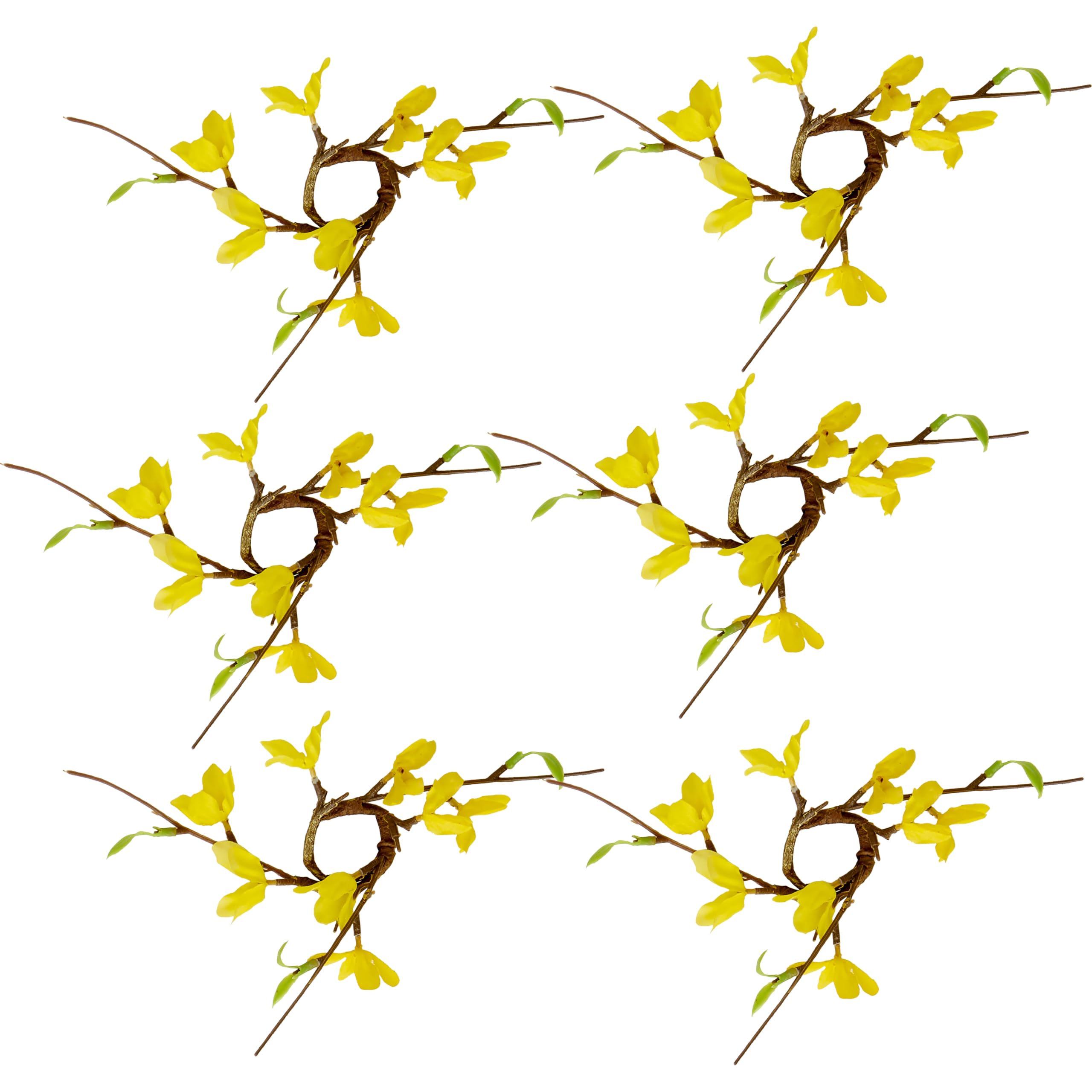 Lot de 6 anneaux bougeoirs en forsythia artificiels de 3,2 cm pour bougies flambeaux