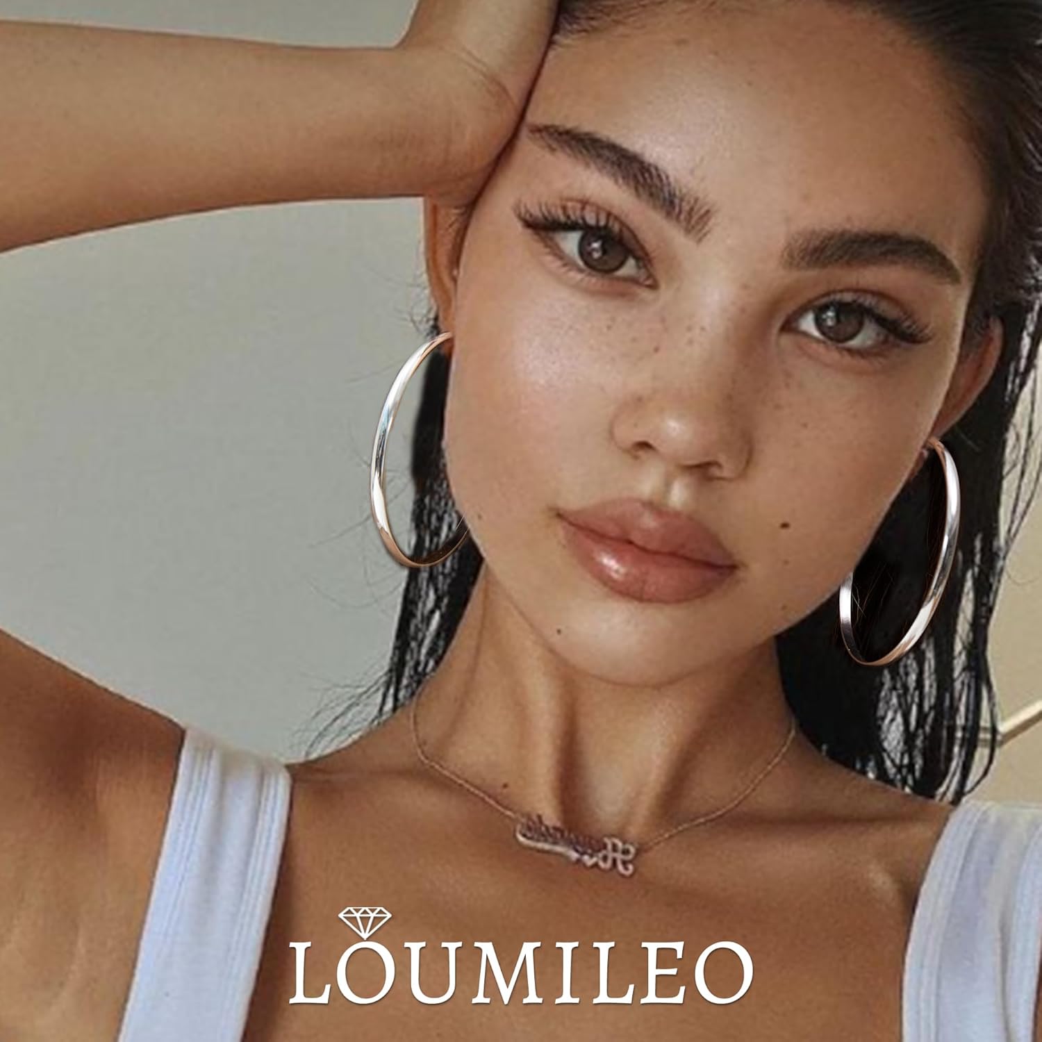 LOUMILEO 4mm Wide Large Silver Hoop Earrings Lightweight 925 Sterling Silver Hoop Earrings for Women Hypoallergenic Big Thin Hoops Earring for Women 30/40/50/60/70MM - Image 2