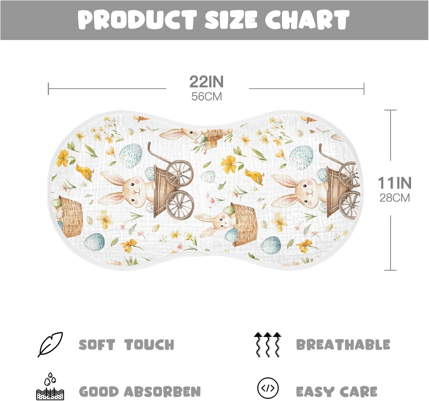 Egg and Bunny Muslin Baby Burp Cloths Feeding Cloths Face Towel Soft and Absorbent Bibs for Newborn Boys Girl- 4 Pack