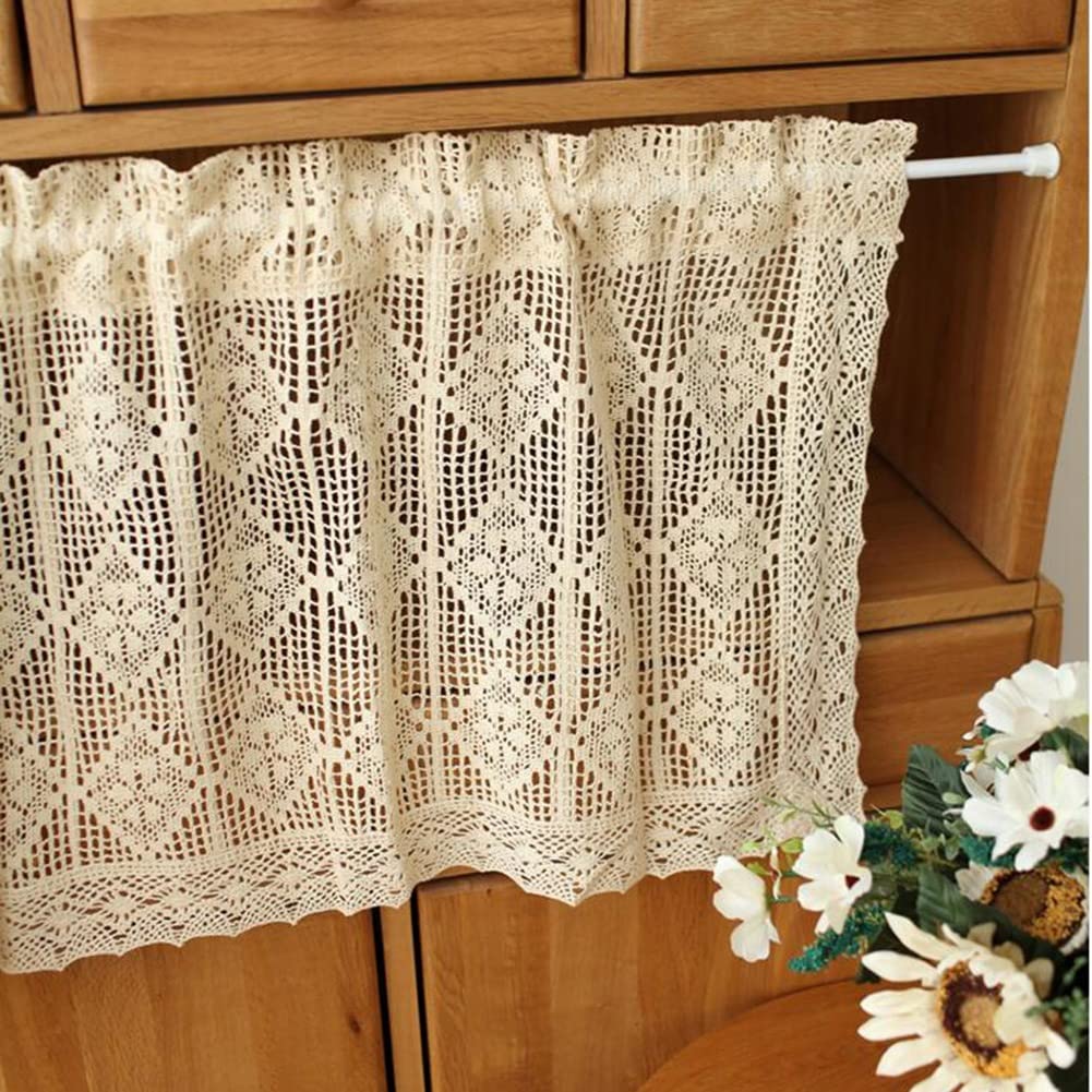 Amazon｜レトロなかぎ針編み窓カーテンレースカーテン 、手作りの
