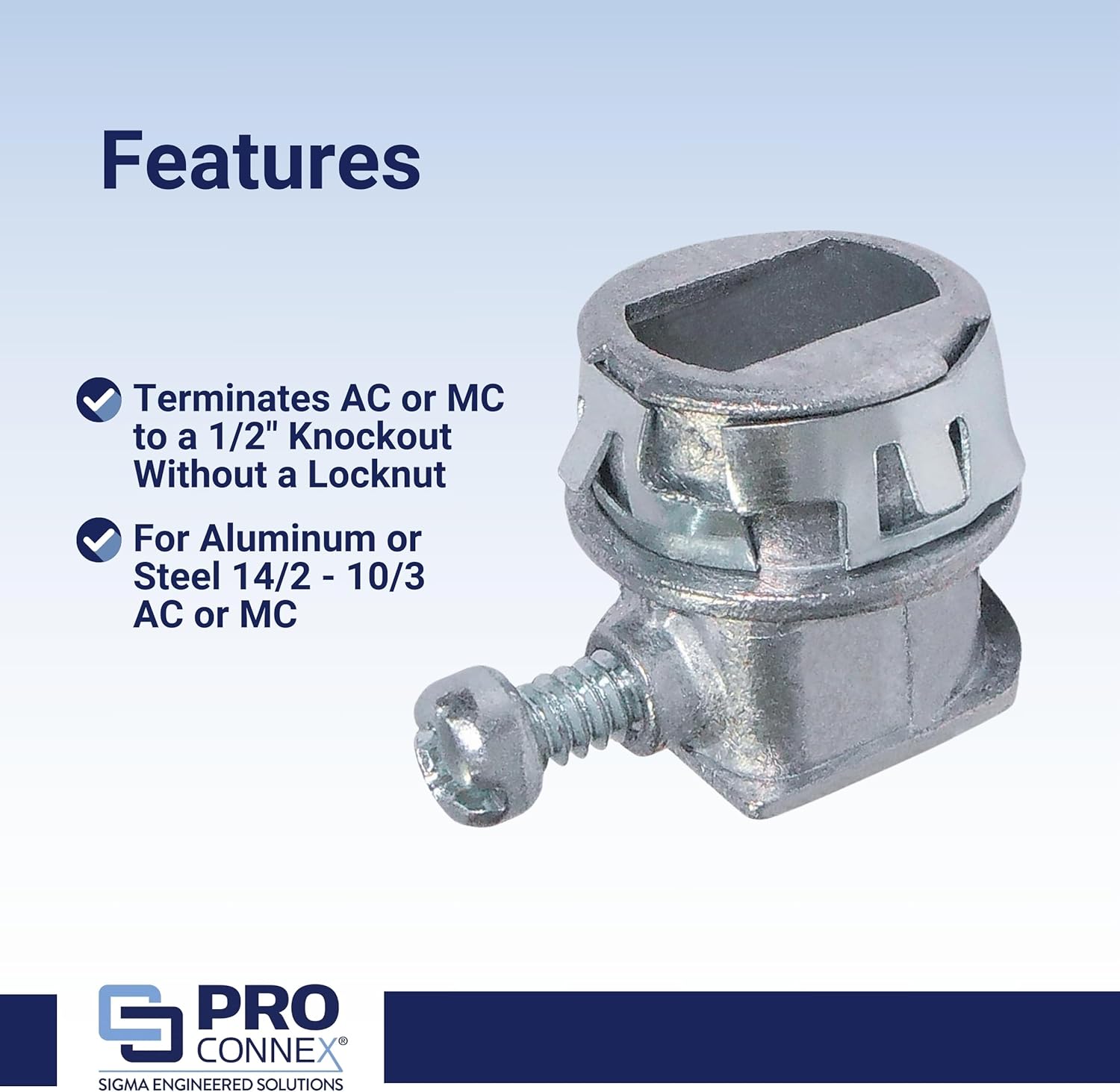 SIGMA ENGINEERED SOLUTIONS ProConnex C-560 Snap Lock AC/MC Connector 3/8" Silver, 25-Pack