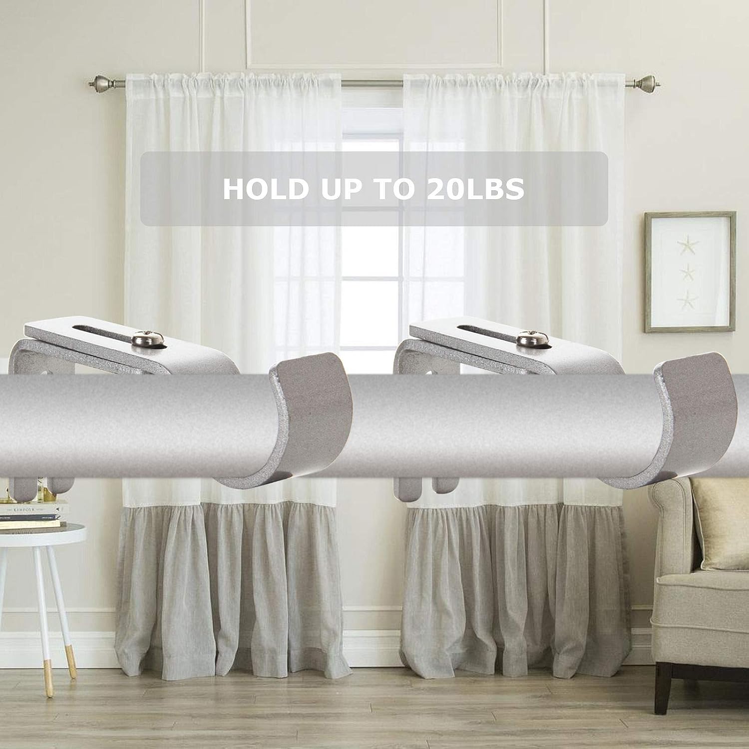 12Pcs Adjustable Curtain Bracket, Heavy Duty Wall Mount Holders for 1' Rods, 20lbs Capacity Metal Brackets, Silver