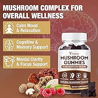 Vista 4 de Mushroom Gummies for Adults, 10 Blend Mushroom Supplement with Lions Mane, Cordyceps, Reishi, Chaga and Turkey Tail for Focus and Energy, Raspberry