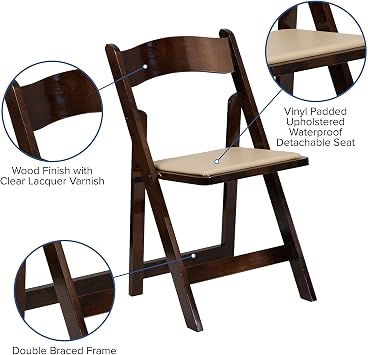 Flash Furniture Hercules Wood Folding Chair with Vinyl Padded Seat, 4-Pack